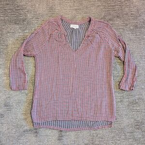 Velvet by Graham & Spencer Plaid V-Neck Cotton Gingham Top - Medium